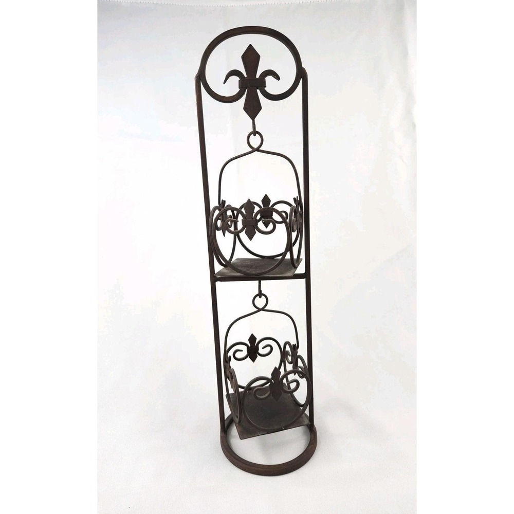 Vtg Home Interiors Wrought Iron Candle Tower Pillar Holders‎ Bronze Fleur Basket
